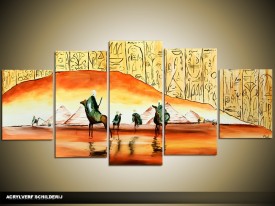 Acryl Schilderij Egypte | Oranje, Geel | 150x70cm 5Luik Handgeschilderd