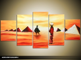 Acryl Schilderij Egypte | Rood, Geel, Oranje | 150x70cm 5Luik Handgeschilderd