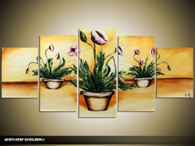 Acryl Schilderij Klassiek | Geel, Groen, Bruin | 150x70cm 5Luik Handgeschilderd
