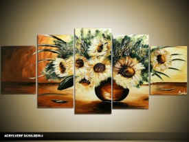 Acryl Schilderij Klassiek | Geel, Bruin | 150x70cm 5Luik Handgeschilderd