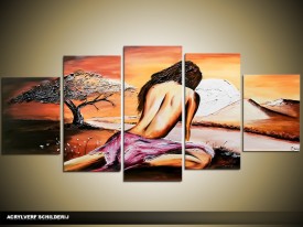 Acryl Schilderij Modern | Paars, Bruin, Crème | 150x70cm 5Luik Handgeschilderd