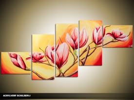 Acryl Schilderij Magnolia | Oranje, Roze | 170x70cm 5Luik Handgeschilderd