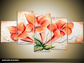 Acryl Schilderij Modern | Oranje, Crème | 150x70cm 5Luik Handgeschilderd
