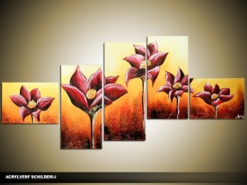 Acryl Schilderij Modern | Oranje, Geel | 170x70cm 5Luik Handgeschilderd