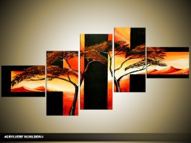 Acryl Schilderij Natuur | Zwart, Oranje | 150x70cm 5Luik Handgeschilderd