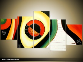 Acryl Schilderij Natuur | Zwart, Oranje, Geel | 150x70cm 5Luik Handgeschilderd