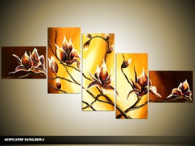 Acryl Schilderij Magnolia | Geel, Bruin | 170x70cm 5Luik Handgeschilderd