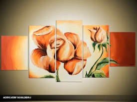 Acryl Schilderij Roos | Oranje, Geel | 150x70cm 5Luik Handgeschilderd