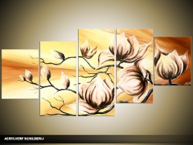Acryl Schilderij Magnolia | Geel, Crème | 150x70cm 5Luik Handgeschilderd