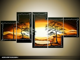 Acryl Schilderij Natuur | Geel, Zwart, Bruin | 150x70cm 5Luik Handgeschilderd