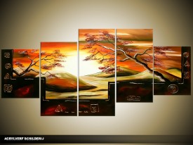 Acryl Schilderij Natuur | Oranje, Geel, Zwart | 150x70cm 5Luik Handgeschilderd