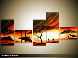 Acryl Schilderij Natuur | Bruin, Geel, Oranje | 170x70cm 5Luik Handgeschilderd