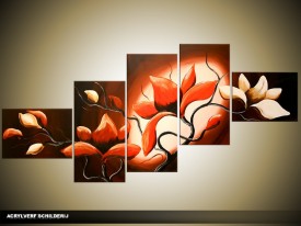 Acryl Schilderij Magnolia | Rood, Bruin, Crème | 170x70cm 5Luik Handgeschilderd