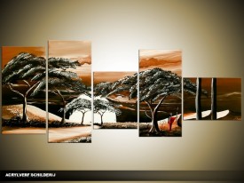Acryl Schilderij Natuur | Bruin | 160x70cm 5Luik Handgeschilderd