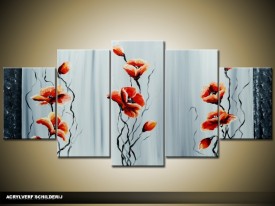 Acryl Schilderij Klaproos | Rood, Grijs | 150x70cm 5Luik Handgeschilderd