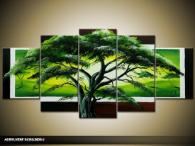 Acryl Schilderij Boom | Groen | 150x70cm 5Luik Handgeschilderd