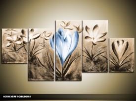 Acryl Schilderij Krokus | Blauw, Bruin | 150x70cm 5Luik Handgeschilderd