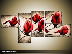 Acryl Schilderij Magnolia | Rood, Bruin | 160x70cm 5Luik Handgeschilderd