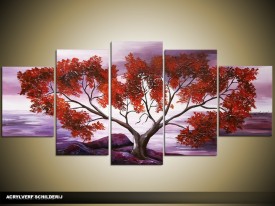 Acryl Schilderij Natuur | Paars, Rood | 150x70cm 5Luik Handgeschilderd