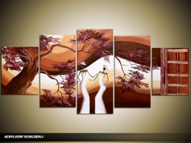 Acryl Schilderij Natuur | Bruin, Wit | 150x70cm 5Luik Handgeschilderd