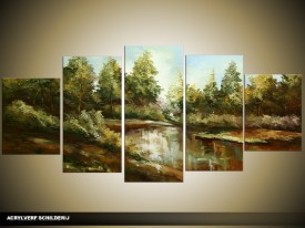 Acryl Schilderij Natuur | Groen | 150x70cm 5Luik Handgeschilderd