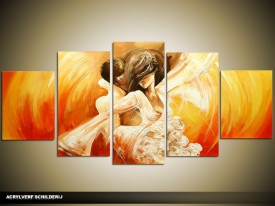 Acryl Schilderij Dansen | Oranje, Geel, Crème | 150x70cm 5Luik Handgeschilderd