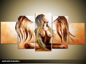 Acryl Schilderij Sexy | Bruin, Crème | 150x70cm 5Luik Handgeschilderd