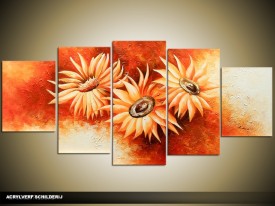 Acryl Schilderij Natuur | Oranje, Crème | 150x70cm 5Luik Handgeschilderd