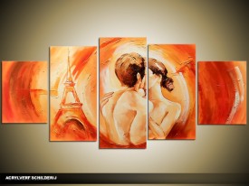Acryl Schilderij Parijs | Oranje | 150x70cm 5Luik Handgeschilderd