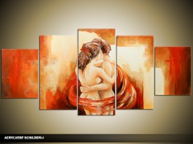 Acryl Schilderij Sexy | Oranje, Crème | 150x70cm 5Luik Handgeschilderd