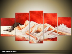 Acryl Schilderij Sexy | Rood, Wit | 150x70cm 5Luik Handgeschilderd