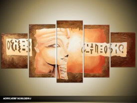 Acryl Schilderij Egypte | Bruin, Crème | 150x70cm 5Luik Handgeschilderd