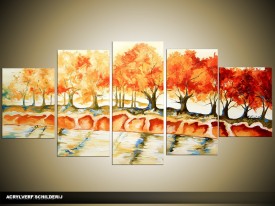 Acryl Schilderij Natuur | Oranje, Crème | 150x70cm 5Luik Handgeschilderd