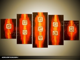 Acryl Schilderij Modern | Oranje, Bruin | 150x70cm 5Luik Handgeschilderd