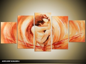 Acryl Schilderij Slaapkamer | Rood, Crème | 150x70cm 5Luik Handgeschilderd