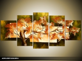 Acryl Schilderij Natuur | Bruin, Groen | 150x70cm 5Luik Handgeschilderd
