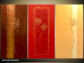 Acryl Schilderij Modern | Rood, Bruin, Crème | 120x80cm 3Luik Handgeschilderd