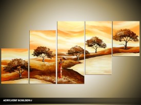 Acryl Schilderij Natuur | Bruin, Crème, Oranje | 150x70cm 5Luik Handgeschilderd