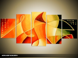 Acryl Schilderij Modern | Oranje, Geel | 150x70cm 5Luik Handgeschilderd