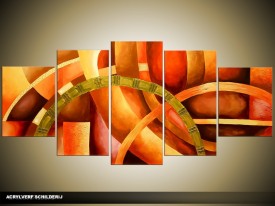 Acryl Schilderij Modern | Rood, Oranje | 150x70cm 5Luik Handgeschilderd