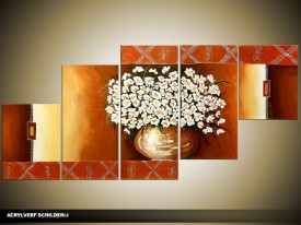 Acryl Schilderij Vaas | Bruin, Geel | 150x70cm 5Luik Handgeschilderd