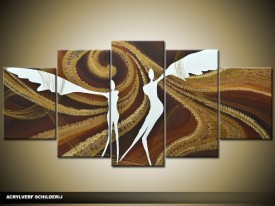 Acryl Schilderij Modern | Bruin, Wit | 150x70cm 5Luik Handgeschilderd