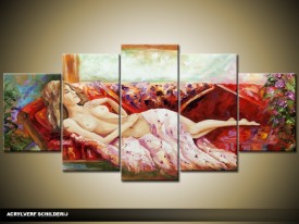 Acryl Schilderij Modern | Rood | 150x70cm 5Luik Handgeschilderd