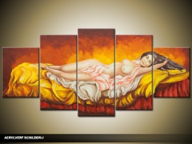 Acryl Schilderij Modern | Geel, Oranje | 150x70cm 5Luik Handgeschilderd