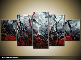 Acryl Schilderij Modern | Rood, Grijs, Zwart | 150x70cm 5Luik Handgeschilderd