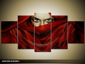 Acryl Schilderij Vrouw | Rood | 150x70cm 5Luik Handgeschilderd