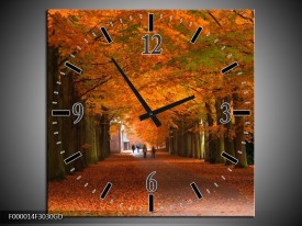 Wandklok op Glas Herfst | Kleur: Bruin, Oranje, Groen | F000014CGD