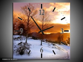 Wandklok op Glas Winter | Kleur: Wit, Bruin, Oranje | F000031CGD