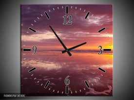 Wandklok op Canvas Zonsondergang | Kleur: Paars, Geel, Wit | F000076C