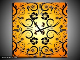 Wandklok op Glas Abstract | Kleur: Zwart, Geel, Oranje | F000167CGD